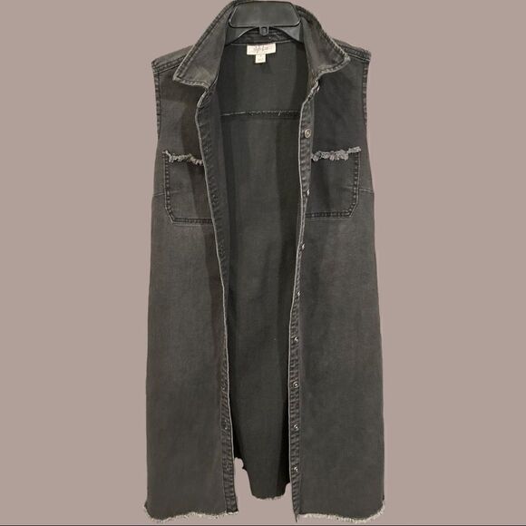 Black Raw Hem Denim Style and Co. Button Down Sleeveless Dress - Picture 3 of 13